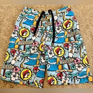 Buc-ee's Beaver Swim Trunks Shorts Multicolor Youth XS Palm Trees Tropical